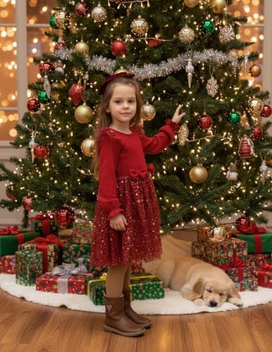 Image of Arshiner Toddler Girls Tulle Dresses with Bow Tie Fall Winter Long Sleeve Formal Party Dress 1-7 Y