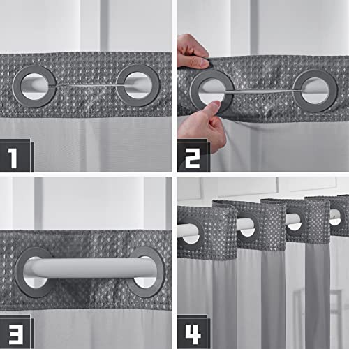 Image of Furlinic Dark Grey Small Stall No Hook Shower Curtain with Snap in Liner,Waffle Weave Heavy Duty Fabric Waterproof Bathroom Curtains,Washable Shower Curtain Set with See Through Window 36x72 Inch