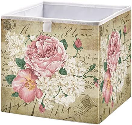 ALAZA Foldable Storage Bins, Vintage Shabby Chic Pink Rose Floral Storage Boxes Decorative Basket for Bedroom Nursery Closet Toys Books