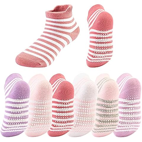 Dicry Girls Boys Non-slip Ankle Socks with Grips Suitable for Baby Infant Toddler Kids (1-3 Years, 6 Pairs) Cover