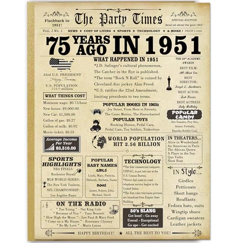 LiuuLi Jumbo 75th Birthday Card for Women Men,Vintage Birthday Decoration Gifts for 75 Years Old Mom Dad,Birthday Gifts Card for Grandma Grandpa