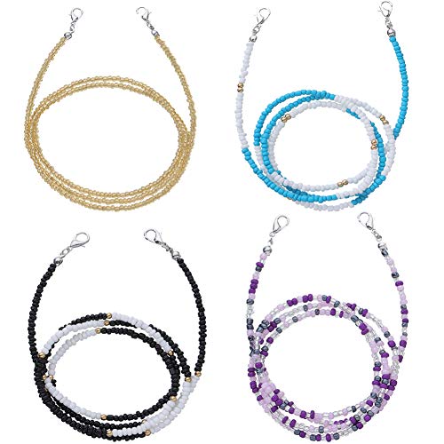 SEVENSTONE 4PCS Colorful Beaded Glasses Chain Face Mask Strap Eyeglass Eyewear Retainer Lanyard Necklace Holder Around Neck