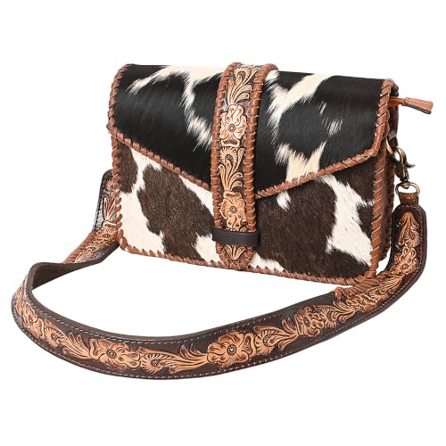 American Darling Hand Tooled& Hair On Genuine Suede Leather Clutch Bag | Clutch Hand Tooled Bag | Travel Jewelry Case Bag |