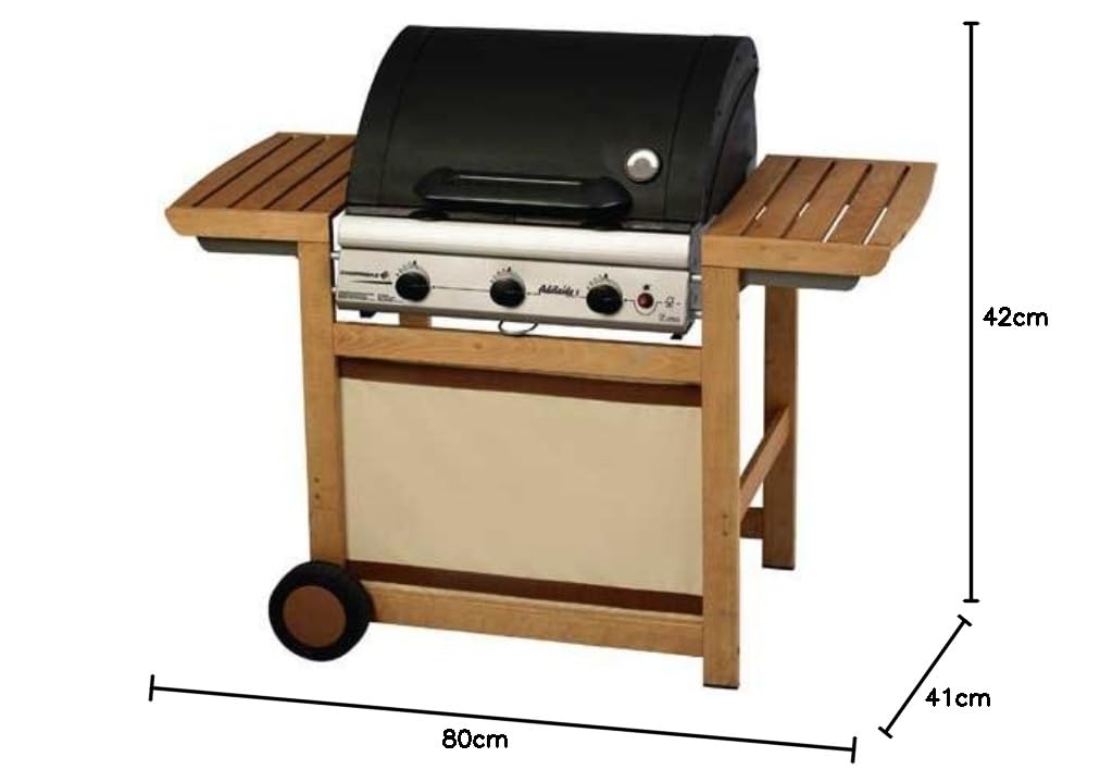 Campingaz Barbecue Gaz Adelaide 3 Woody L, 3 Brûleurs BBQ Gaz, Puissance 14kW, Grille et Plancha en Acier, 2 Tablettes Latérales