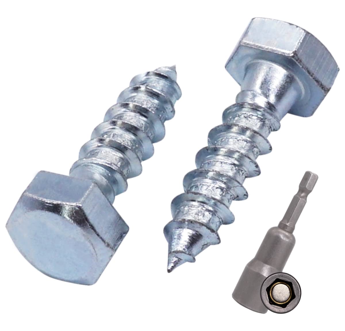 SKIR'CO (140 pcs) DIN 571 Zinc Plated Steel Hexagon Wood Screws M8 x 30 mm, Coach Screws, Hex Screw, Lag Bolts (With Magnetic Hex Bit)