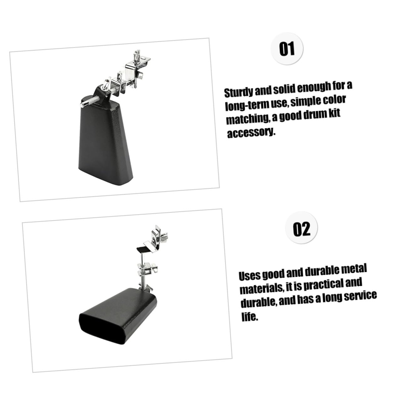 Cencerro de Percusión Metálico Negro Wc51b para Batería, 1 Juego