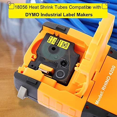 Aonomi Compatible Labels Tape Replacement For Dymo 18056 Heat Shrink Tube Label For Dymo Rhino 4200, 5200, 5000, 6000 Industrial Label Maker, Black On Yellow, 1/2" X 4.9', 4-Pack #TOP1