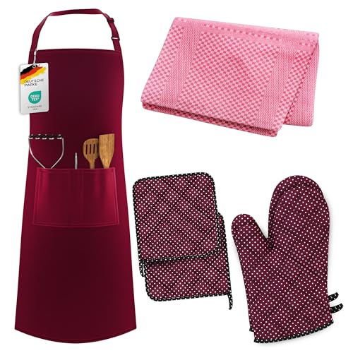 Rouge (1 tablier + 2 maniques + 2 dessous de plat + 2 torchons)