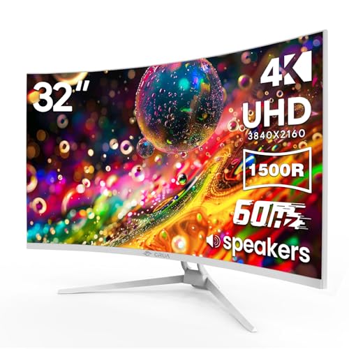 CRUA 32' White Curved Monitor, 4K UHD(3840*2160P) 1500R VA...