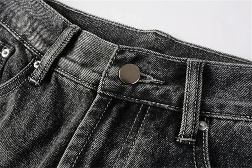 Men Washed Denim Flare Pants Mid Waist Pockets Patchwork Jeans Streetwear Vintage Ankle Length Trousers3