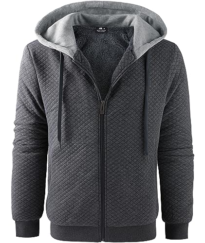 Image of GEEK LIGHTING Mens Fleece Lined Hoodies Zip Up Waffle Knit Thicken Hooded Sweatshirts Winter Jackets