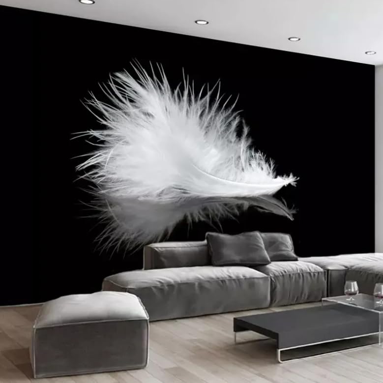 Papier peint photo moderne de plumes noires et blanches pour sublimer votre salon moderne