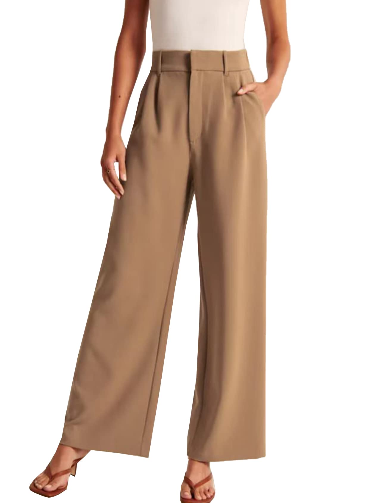 Womens Wide Leg Pants Casual Loose High Waisted in The Back Palazzo Business Work Trousers