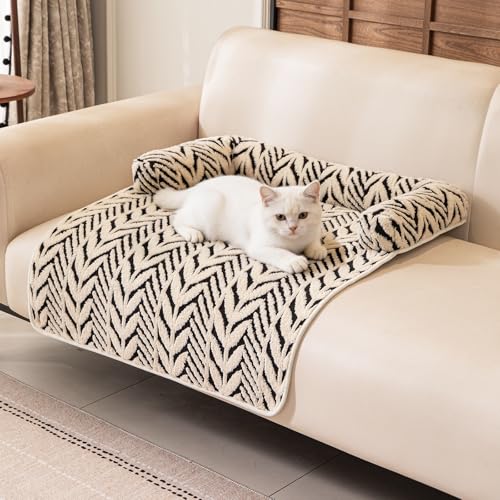 Calming Dog Bed Mats with Neck & Head Support Soft Flannel Pet Couch Bed for Small and Medium Dogs & Cats Pet Washable Couch Covers for Sofa