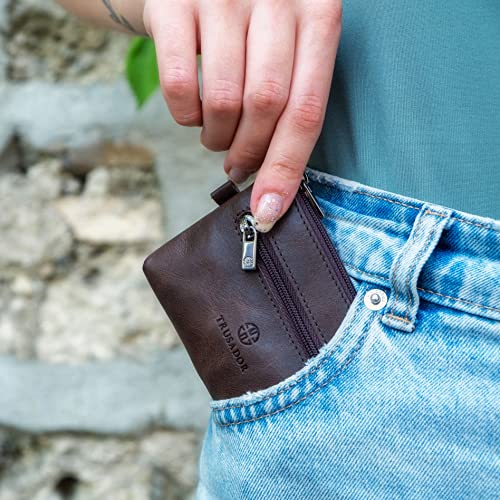Trusador Milano Women Men Leather Coin Card Key Ring Wallet Pouch Purse Zipper Change Bag (Brown) #TOP5