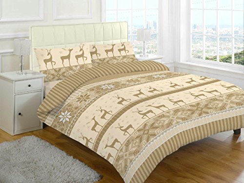 Voice7 New FLANNELETTE 3pc Sheets SET (Fitted sheet + Flat sheet + Pair of Pillowcases) ~ 100% BRUSHED COTTON ~ XMAS GIFT IDEA ~ single, double & king ~ UK SIZES (SINGLE, NORA- Natural)