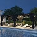 LVUYOYO Outdoor Louvered Pergola 10' x 20', Aluminum Pergola with Adjustable Roof, Waterproof Metal Gazebo with Curtains and Netting for Patio, Backyard, Garden, Deck (Black)