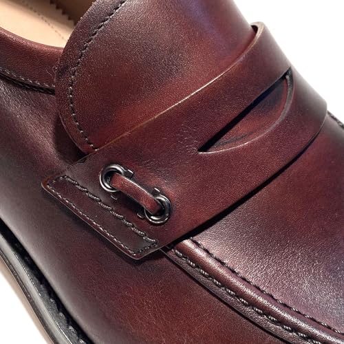 Penny Loafers Brown Pitt Calf Leather Men's Dress Slip-on Gancini (Salvatore3