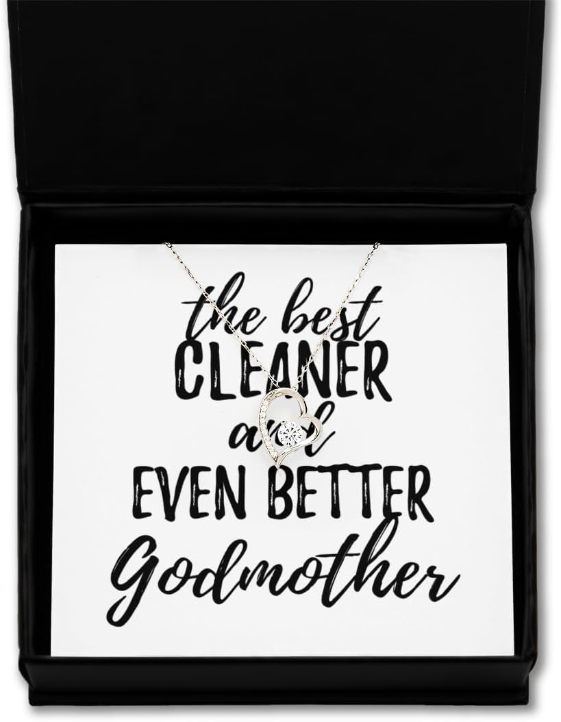 EzGift Cute Cleaner Godmother Necklace Pendant Gift Idea For Godparent Gag Inspiring Joke The Best And Even Better Jewelry With Chain Message Card Box image 2