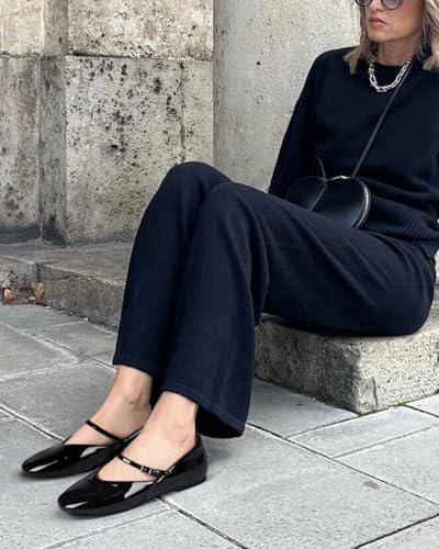 CouieCuies Women's Mary Jane Flats Round Toe Ballet Flats Adjustable Strap Comfortable Business Casual Mary Janes Dress Shoes4