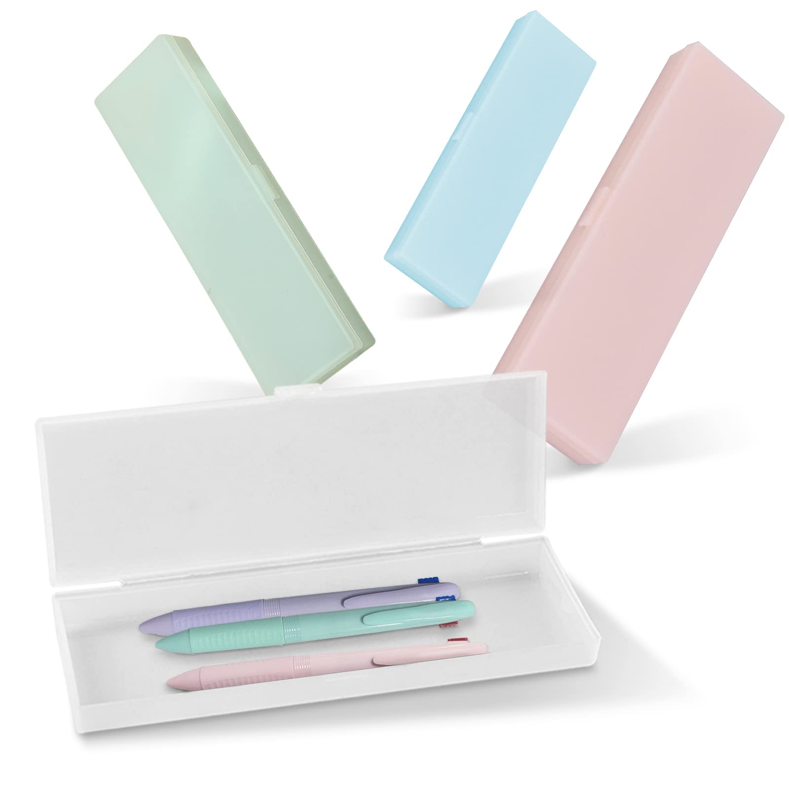 CIOUYAOS 4 Piezas Estuche Transparentes lapices Cajas, pequeños Caja de lápices de plástico organizadoras para Material Oficina, Escuela (Una Planta)