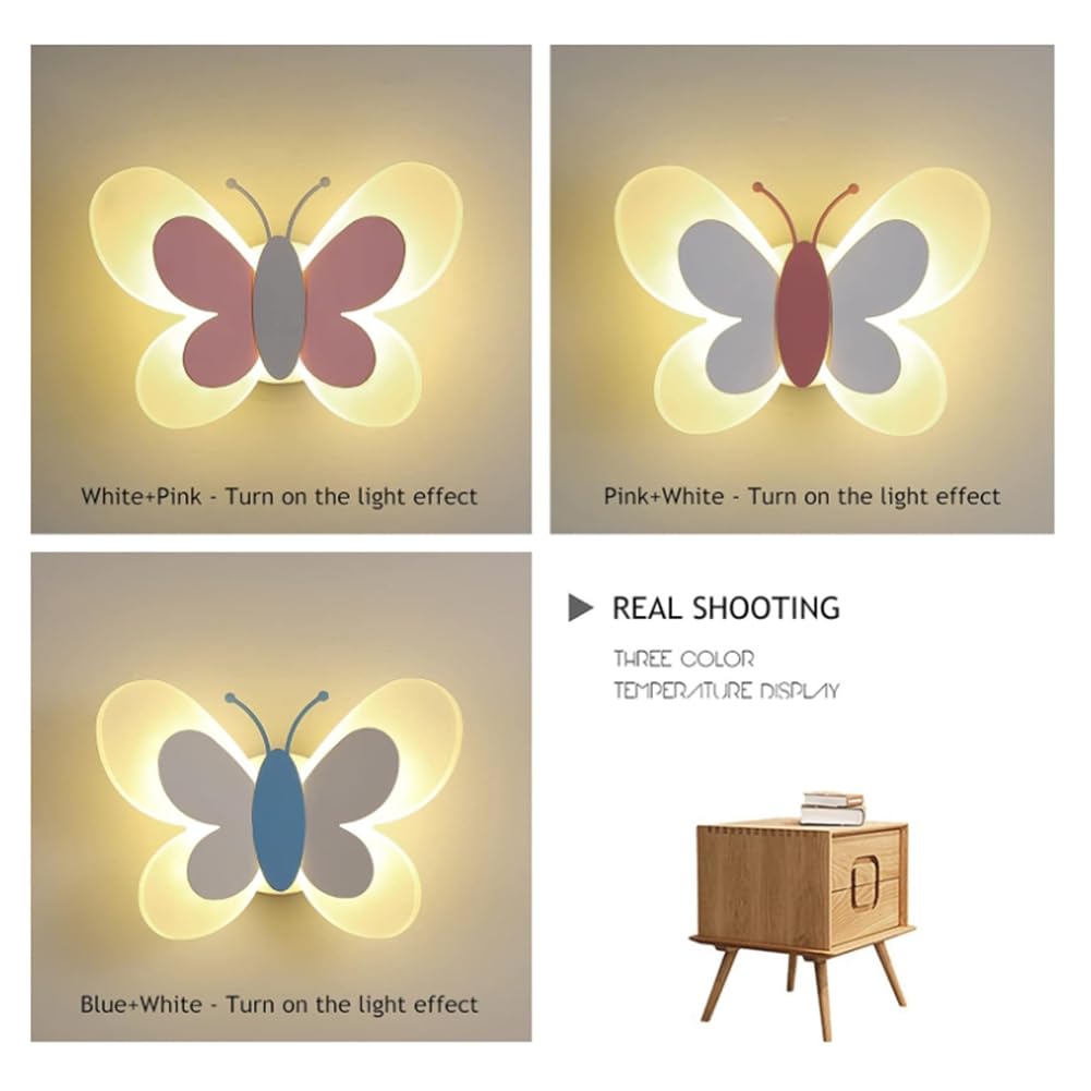Lámpara de Pared con Forma de Mariposa LED, 14 W, 85-265 V, para Dormitorio Infantil, con Forma de Mariposa, con Rosas y Blancas
