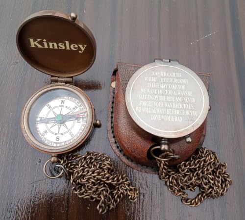 Brújula personalizada de latón grabado, tamaño de bolsillo estilo vintage antiguo miniatura 7