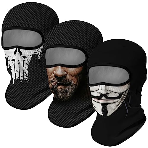 Image of Red Plume 3PCS Balaclava Full Face Mask Ski Mask UV Protection Cover Motorcycle Full Face Mask for Men Women Outdoor Sports