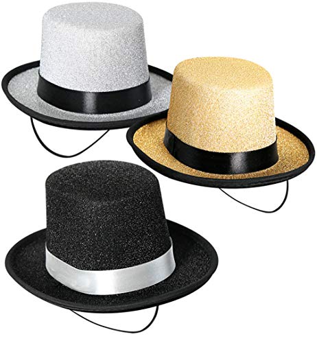 Preisvergleich Produktbild KarnevalsTeufel Zylinder Hut Silvester schwarz Silber Gold (Schwarz)