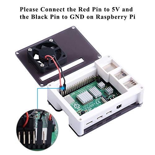 GeeekPi Raspberry Pi 4 Custodia con Ventola, dissipatore di Calore Raspberry Pi, Alimentatore Raspberry Pi 5V 3A, Ventola Raspberry Pi 4 per Raspberry Pi 4B (Nero/Bianco)