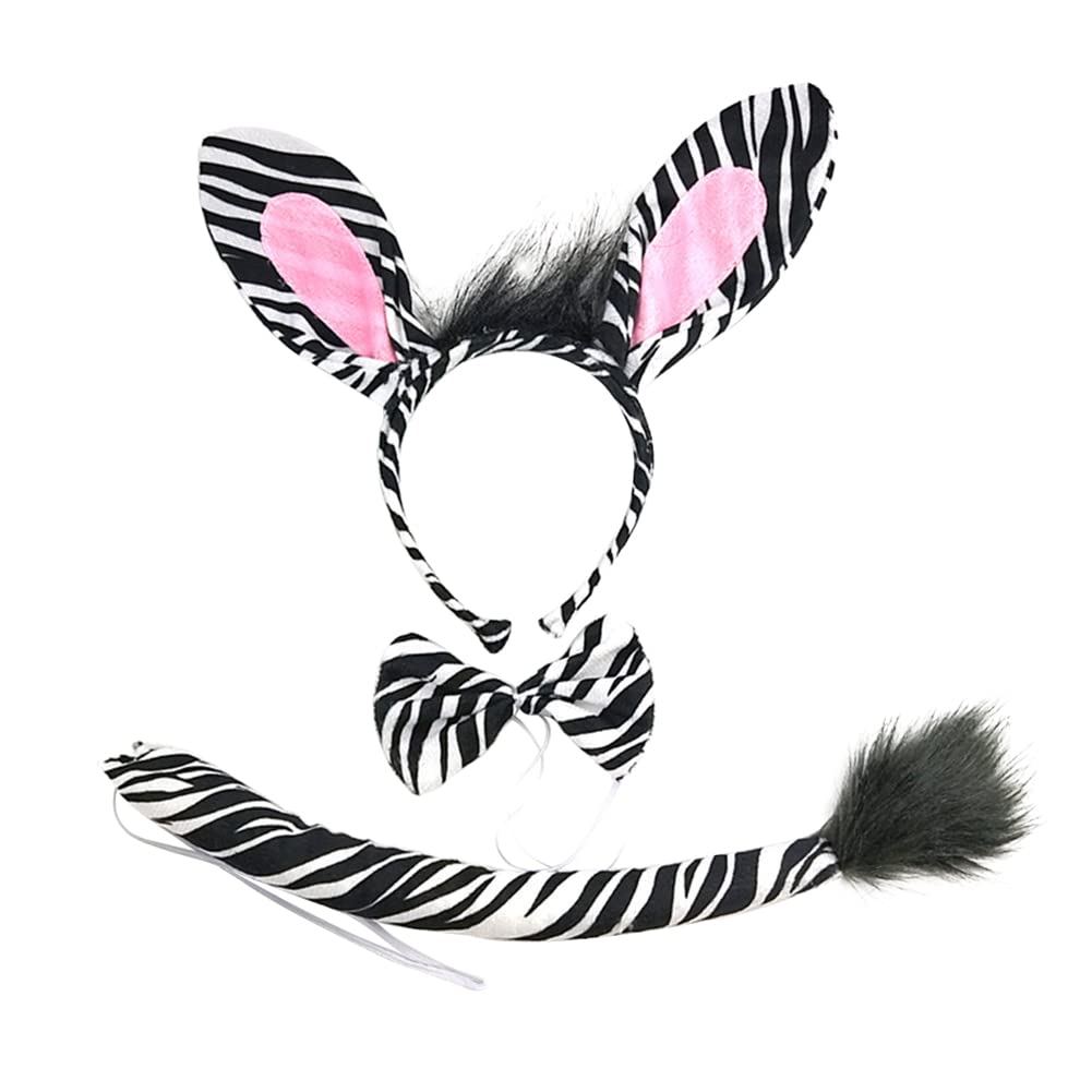 UUYYEO Zebra Ears Headband Tail and Bowtie Party Hair Hoop Cosplay Head Band Halloween Hairband Cute Hair Band Animal Costume Accessories