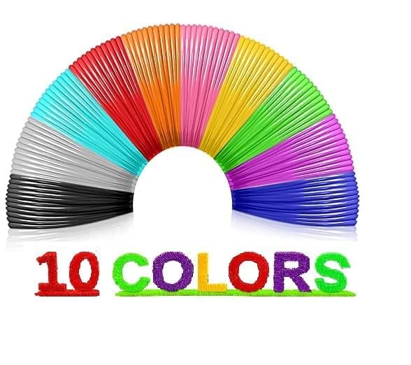 Protomont 10 Colors of 5 Meter Each- 3D Pen Filament Refills 1.75 mm PLA Pack of 10 Filaments of Different Colour