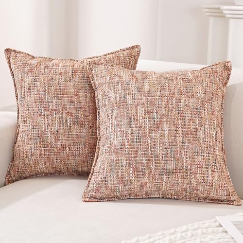 Ystyle Chenille Funda Cojines De para Sofa Juego De 2, 50x50cm, Suave Funda De Almohada Color Solido con Cremallera Invisible, Fundas De Cojines del Sofá Decorativas, ÓxidoRojo