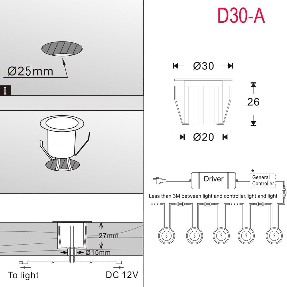Juego completo de 40 luces LED RGB para empotrar en el suelo, para exteriores, con Bluetooth, 0,6 W, diámetro de 30 mm, IP67, resistentes al agua, para terraza, cocina, jardín