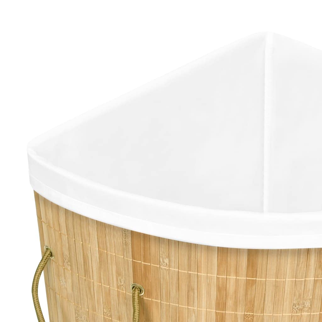 Cesto para la colada esquinera de bambú de 60 L con bolsa interior extraíble, plegable y ahorra espacio, para baño, dormitorio, lavandería, asa estable, cesta de lavandería versátil y cesta de