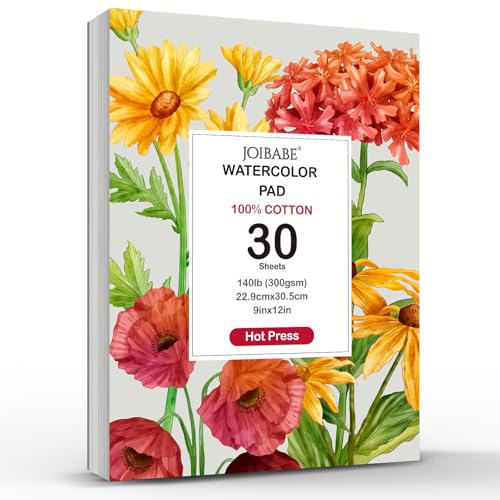 Watercolor Paper Pad,30 Sheets Hot Press 9 x 12 Watercolor Paper, 140 lb/300 GSM Tearable Water Color Pad, 100% Cotton Watercolor for Art Painting and Mixed Media