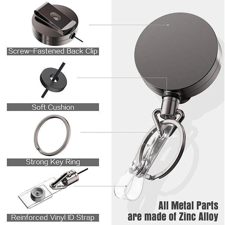 Image of AccuPrints Pack of 1 Retractable Id Card Holder, Keychain Badge Holder, Zinc Alloy Metal Carabiner Keychain 26.7 inches Retractable Steel Wire Reel Design Utility Keyring for Keys, Badge, Cards