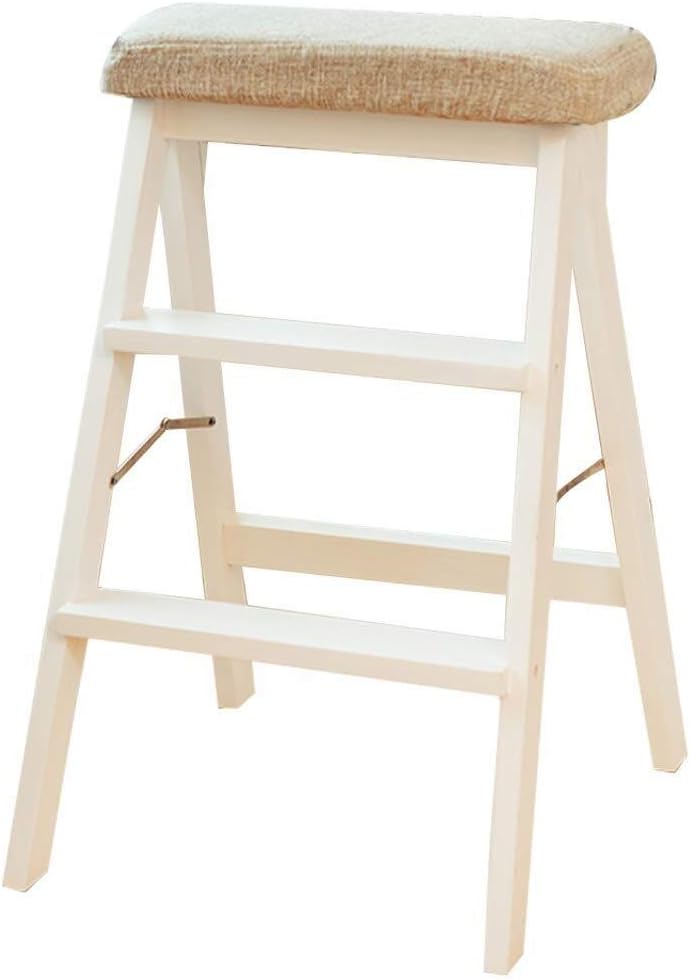 3 Step Stool-Folding Stairs Chair-Solid Wood Climb Step Ladder,for Living Room/Balcony/Courtyard (B)