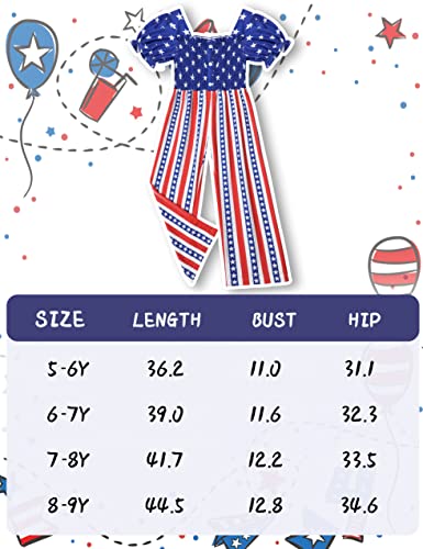 Agapeng 4Th Of July Toddler Girl Outfit Ruffle Short Sleeve Square Collar Romper American Flag Wide Leg Jumpsuit Girls 4Th Of July Outfit 7-8T #TOP5