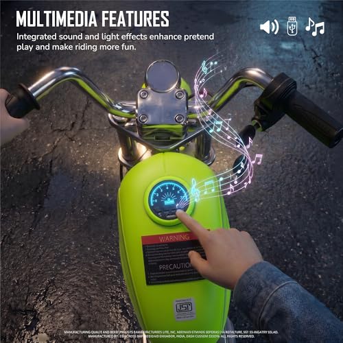 Image of Baybee ChopperX Baby Battery Operated Bike for Kids with Adjustable Seats I Rechargeable Ride on Toy with LED Lights, USB & Music I Big Baby Bike | Electric Bike for Kids to Drive 2+ Years (Green)