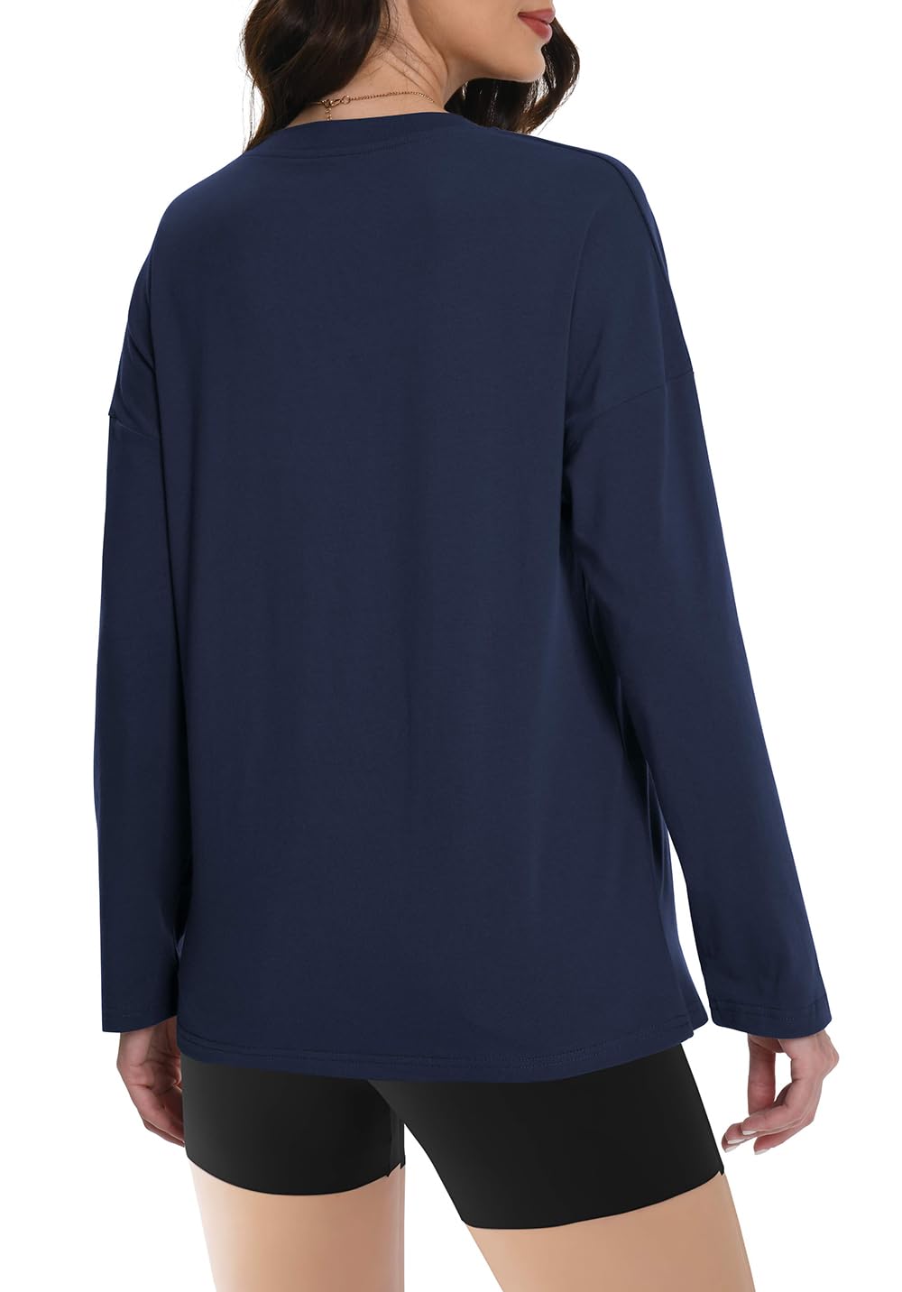 Auriviz Camisas de manga larga para mujer, holgadas, ajustadas, cuello redondo, camisetas básicas, casuales, ropa de primavera 2025