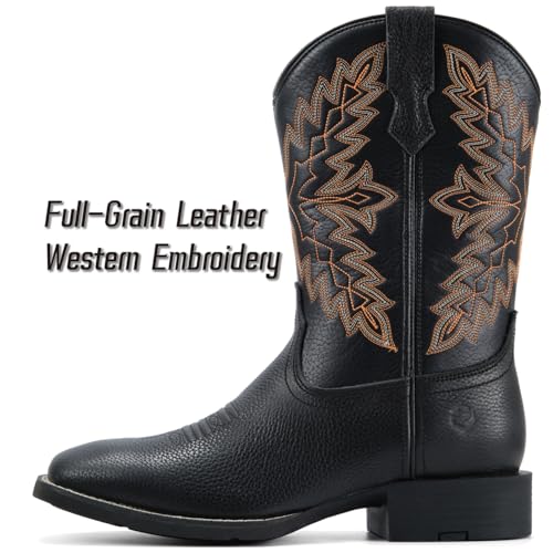Image of SUREWAY Cowboy Boots For Men - Mens Square Toe Western Boot,Oil /Slip Resistant,Durable Fashionable Classic Pull on 10 Inch Boots Mid Calf Wellington Boots