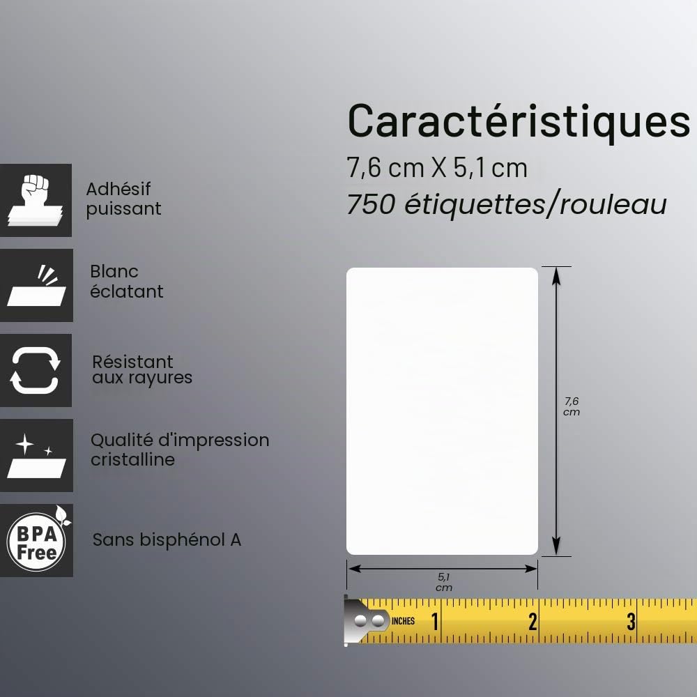BETCKEY - 76mm x 51mm(3 in x 2 in) Perforées Étiquettes Thermiques pour Usage Multiple et Expédition Compatible avec les imprimantes Zebra et autres [6 Rouleaux/4500 Étiquettes]