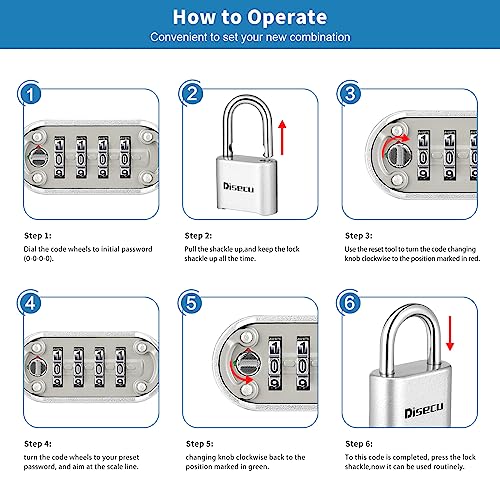 Image of 1 Pack disecu Heavy Duty 4 Digit Combination Lock, Anti-Error Feature, Outdoor WaterproofPadlock for School Gym Locker, Fence, Gate, Hasp Storage, Toolbox (Silver)