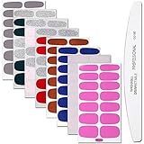 WOKOTO 8 Sheets Adhesive Nail Polish Stickers Tips With 1Pcs Nail File Full Wraps Nail Decal Strips Solid Color Glitter Manicure Kits For Girls
