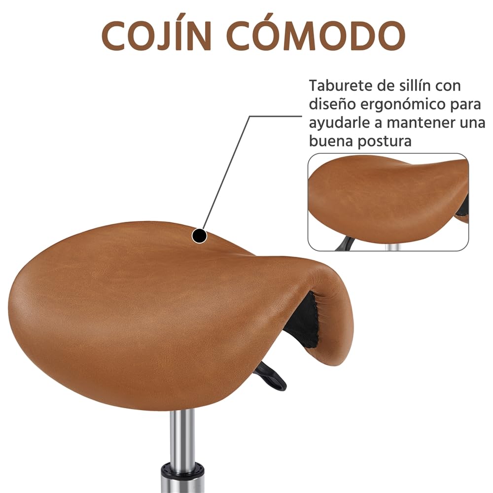 Yaheetech Taburete con Ruedas Ajustable en Altura 45,5-60 cm Marrón