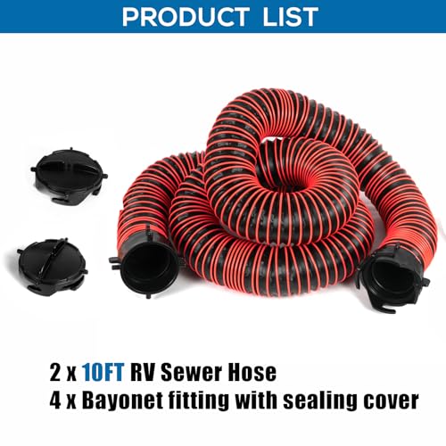 Image of 20FT RV Sewer Hose Extension, EXTREME Heavy Duty 24 Mil TPE Material for Abrasion Resistance and Crush Protection, Camper Sewer Extension Hose with Caps, Red