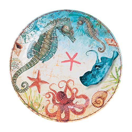 Upware 12-Piece Melamine Dinnerware Set, Includes Dinner Plates, Salad Plates, Bowls, Service For 4. (Seahorse) #TOP3