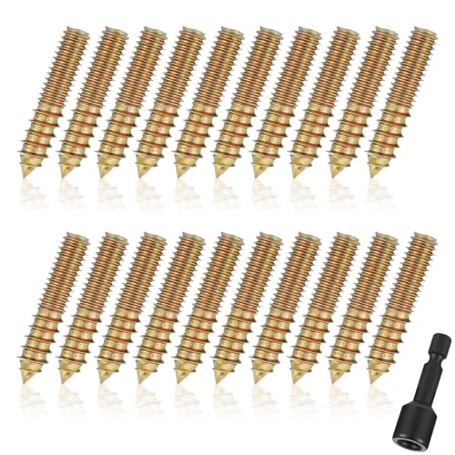 Image of Hicarer 20 Pack 3 /8-16 x 2 Inch Hanger Bolts Double Headed Bolts with Driver Self Tapping Screw Threaded Rod Screws for Furniture Double Headed for Wood Furniture Joint
