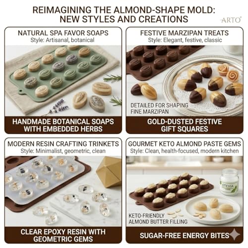 Image of ARTO Realistic Almond Shape Silicone Chocolate Mould, 15 Cavity | Deep Non-Stick Tray for DIY Dry Fruit Chocolates | Perfect for Sugar-Free, Keto & Festival Gifts (1 Piece)